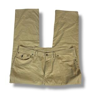 Polo Ralph Lauren Authentic Dungarees  Pants Mens 38x30 Zip Front Tan Cotton